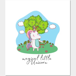 Cute Little Unicorn In Field Posters and Art